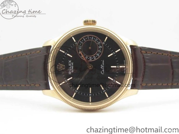 Best Leather Markers Edition Real A3165 Strap Date Brown RG Black Sticks 50519 on Dial Cellini MK 0408